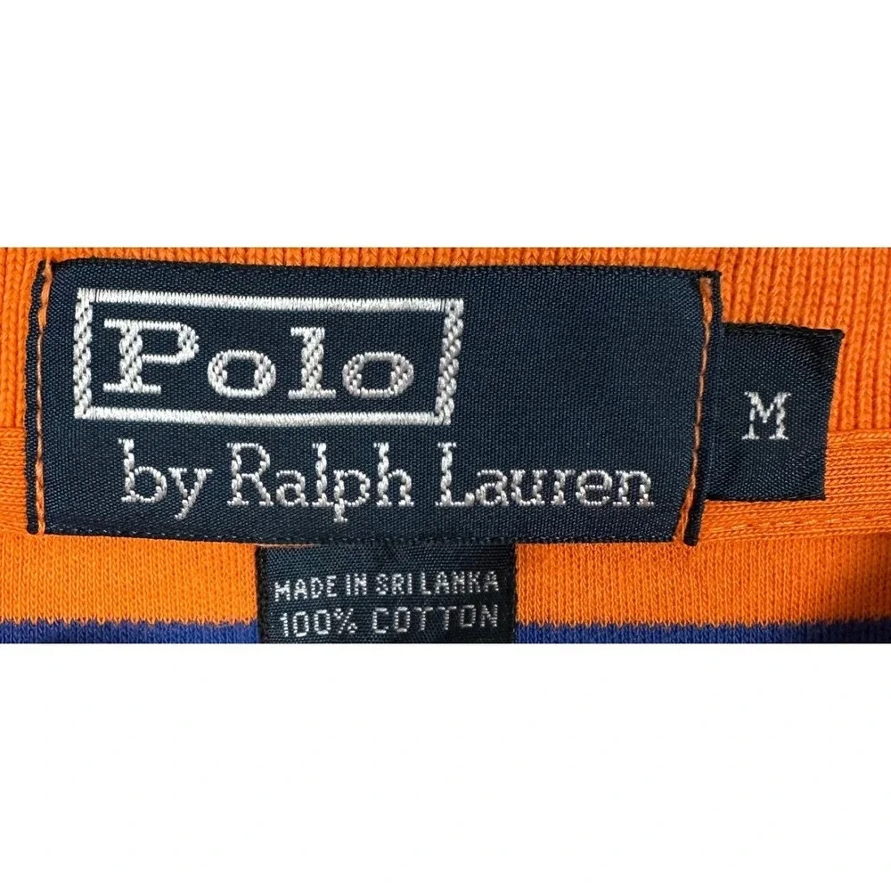 Polo Ralph Lauren Polo Shirt Mens Medium Orange Navy Striped Casual Rugby Pony